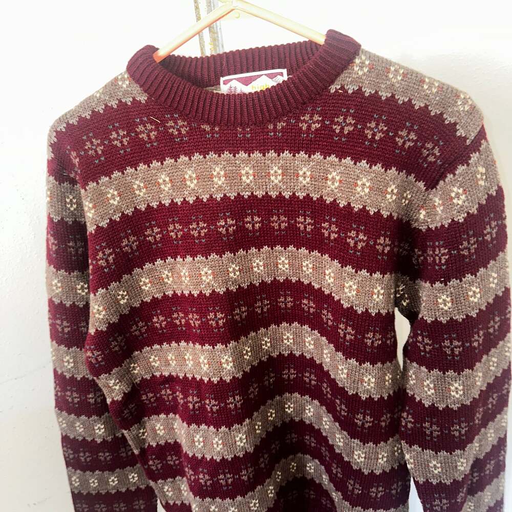 Vintage High Sierra By Mervyn's Chunky Knit Ski Sweater Mens Red
